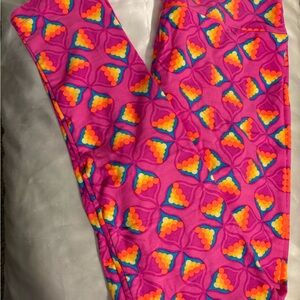 LuLaRoe Women OS Leggings Pink Orange Yellow Blue Geometric Print